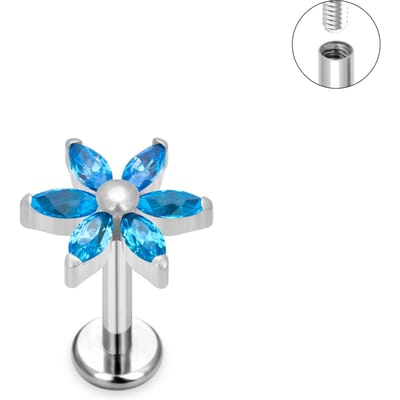 G23 Titanium Bloem Blad Patroon Piercing Oorknopjes CZ Pavé Top Labret Lipstud Tragus Kraakbeen Conch Daith Oorbellen Sieraden 1.2X8mm