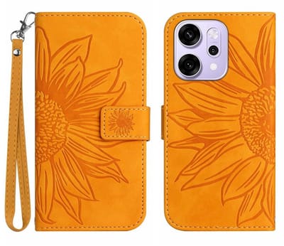 Coverup Hoesje - Geschikt voor OPPO Reno14 Hoesje - Coverup Zonnebloem Book Case met Koord - Oranje