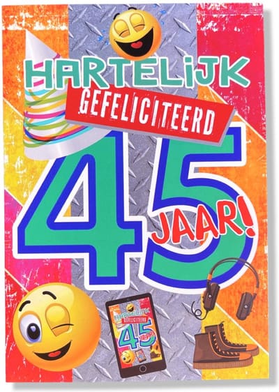 Hoera 45 Jaar! Luxe verjaardagskaart - 12x17cm - Gevouwen Wenskaart inclusief envelop - Leeftijdkaart
