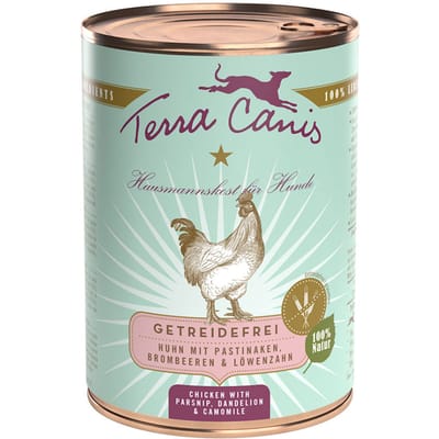 Voordeelpakket Terra Canis Graanvrij 12 x 400 g - Kip met pastinaak, paardenbloem & bosbessen