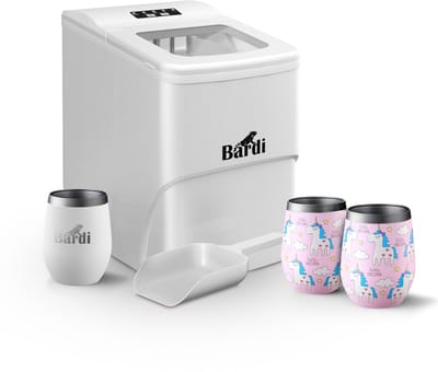 Bardi IJsblokjesmachine Set - 2 Liter Wit - 12KG IJsblokjes in 24 uur - met IJsschep - Inclusief 3 Luxe Thermosbekers en Ijsschep - Eenhoorn