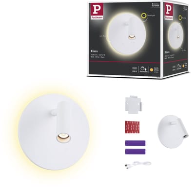 LED wandlamp op accu Kiora 2700K 80lm / 50lm 3,7V 0,6W / 0,7W dimbaar Wit