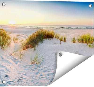 Gards Tuinposter Strand en Duinen tijdens Zonsondergang - 50x40 cm - Tuindoek - Tuindecoratie - Wanddecoratie buiten - Tuinschilderij