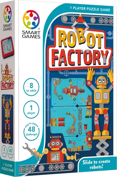 SmartGames Robot Factory - Compact Schuifpuzzel Denkspel - 48 Educatieve Robot Uitdagingen - Reisspel & Solospel - Vanaf 8 Jaar