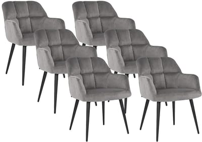 Vente-unique Set van 6 stoelen PEGA - Met armleuningen - Velours en metaal - Blauw