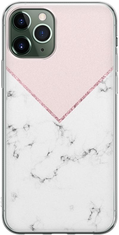 Leuke Telefoonhoesjes - Geschikt voor iPhone 11 Pro Max - Marmer roze grijs - Soft case - TPU - Roze
