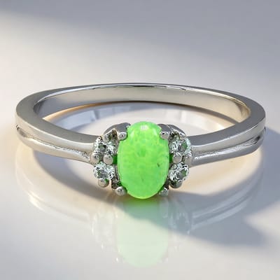 Cavill - Zilveren Ring - 925 Sterling Zilver - Keizerlijk Australisch Chrysopraas 0,38 ct Ovaal Cabochon - Witte Topaas 0,103 ct - Elegante Damesring