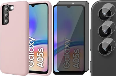 Hoesje geschikt voor Samsung Galaxy A05s - Privacy Screenprotector Volledig Dekkend Glas & Camera - Mat Back Case Roze