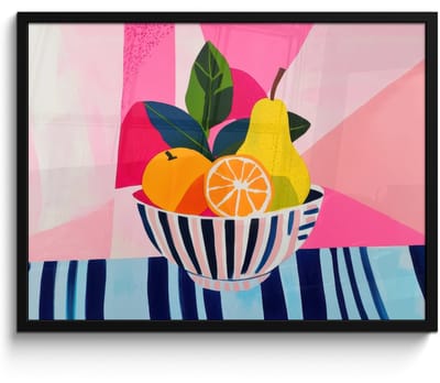 Poster in lijst - Fotolijst 80x60 cm - Posters - Fruit - Abstracte achtergrond - Roze - Posterlijst zwart - Decoratie - Wanddecoratie woonkamer - Muurdecoratie slaapkamer