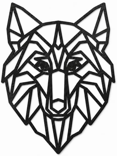 Houten wanddecoratie - Wooden wall decoration | Wolf 45 x 59cm | Zwart - Black | Geometrische muurdecoratie - Geometric wall art - Origami Design Wandfiguur - Echt Hout - Real Wood - Wilde Dieren - Bos