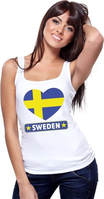 Zweden singlet shirt/ tanktop met Zweedse vlag in hart wit dames S