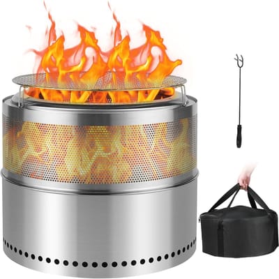 Draagbare, rookvrije vuurschaal 50 cm met grillrooster en aslade