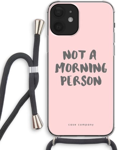 Case Company® - Hoesje met koord geschikt voor iPhone 12 mini hoesje met Koord - Morning person - Telefoonhoesje met Zwart Koord - Bescherming aan alle Kanten en Over de Schermrand