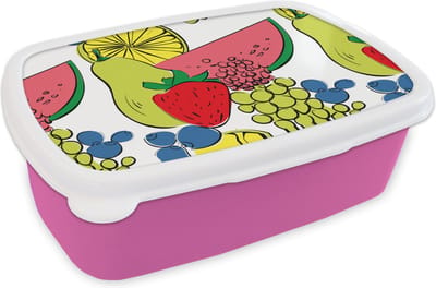 Broodtrommel Roze - Lunchbox - Brooddoos - Fruit - Cartoon - Patroon - 18x12x6 cm - Kinderen - Meisje