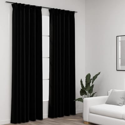 vidaXL - Gordijnen - linnen-look - verduisterend - haken - 2 - st - 140x245 - cm - zwart
