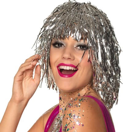 Boland - Pruik Metallic zilver Zilver - Steil - Halflang - Vrouwen - Showgirl - Glitter and Glamour