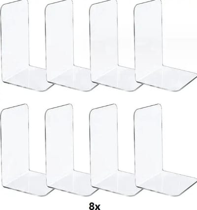 Boekensteun Plexiglas - 8 Stuks - Boekensteunen - Plank Organizer - Doorzichtig Boekenstandaard - Boeksteun - Boekenhouder - Boekenrek – Transparant