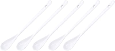 Dailygoods- Koffielepels 5 stuks - Keramiek - Lange handgreep - Roerlepel - Wit - Eenvoudig en stijlvol - Lepels