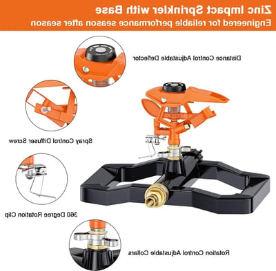 Robuuste tuinsproeier met metalen basis, 360° draaibaar voor grote oppervlakken, ideaal voor besproeiing en irrigatie tot 540 m²