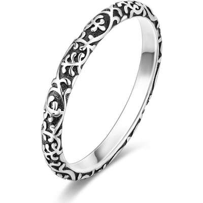Bague Bande Sculptée Cuivre Vintage pour Femmes Motif Rétro Empilable Mariage Fête Bijou Fin Polyvalent Cadeau 8