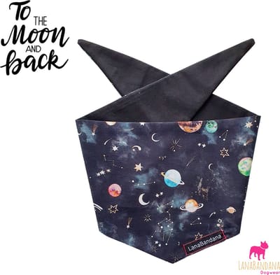 Hondenbandana | Knoopbandana | To the moon and back | Black | LanaBandana Dogwear maat S