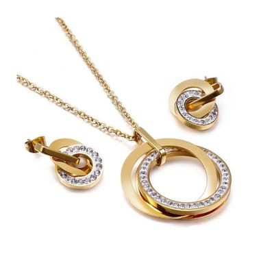 WiseGoods Premium Sieradenset Vrouw Goudkleurig Met Zirkonia – Ketting & Oorbellen Set – Dames Sieraden – Luxe Cadeau Vrouwen