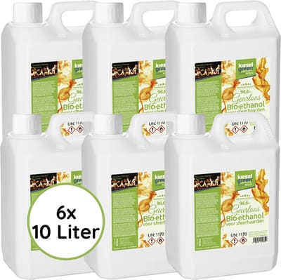 KieselGreen 60 Liter Bio-Ethanol Geurloos - Bioethanol 96.6%, Veilig voor Sfeerhaarden en Tafelhaarden, Milieuvriendelijk - Premium Kwaliteit Ethanol voor Binnen en Buiten
