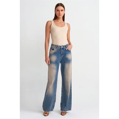 Dames Hoge Taille Wijde Pijpen Katoenen Jeans