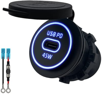 ProRide 12-24V USB C Autolader 1 Poort Inbouw - 45W - Blauw - Met Aansluitkabel - USB-C Stopcontact