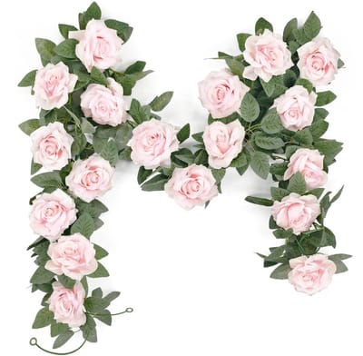 Dailygoods- Bloemenkrans 2 m - Kunstbloemen met witte rozen - Decoratie voor bruiloft - Tafeldecoratie - Lentedecoratie - Afwasbaar - Bloemenslinger