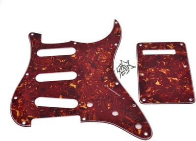 Linkshandig Strat SSS Pickguard voor Tremolo en Backplate - Vintage Turtle Design voor Fender Gitaren