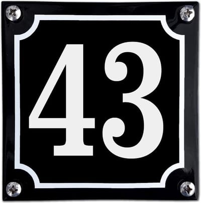 Zwart emaille huisnummer  - 43