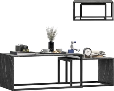 HOMCOM Salontafelset - Metaal, spaanplaat - 90x48x42cm - Donkergrijs