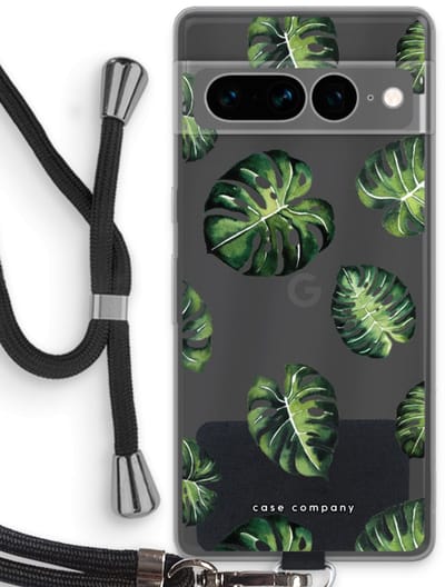 Case Company® - Hoesje met koord geschikt voor Google Pixel 7 Pro hoesje met Koord - Tropische bladeren - Telefoonhoesje met Zwart Koord - Bescherming aan alle Kanten en Over de Schermrand