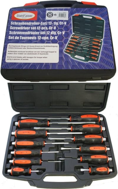Profi Schroevendraaierset 12-dlg. 6x plat- 6x kruis, CV