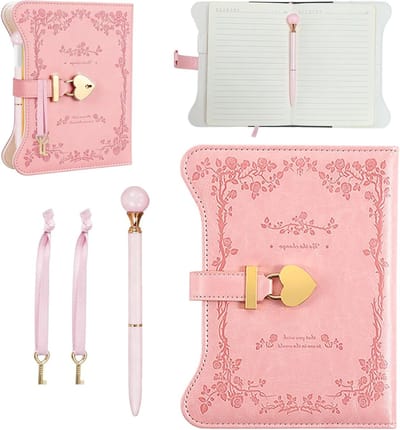 Luxe Dagboek met Slot en Sleutels voor Meisjes, 360 Pagina's, PU Leer, Embossed Bloem, Herbruikbaar B6 Geheim Dagboek met Pen en Reisnotities