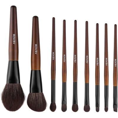 Ensemble de 9 pinceaux de maquillage pour estomper le fond de teint, les fards à paupières, Kit professionnel de pinceaux de maquillage avec poils doux en laine naturelle et poils synthétiques vegan, Ergonomique