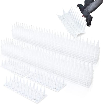 Famanu – Spikes voor vogelafwering, 12 stuks, 5,16 m, duivenafwering, van kunststof, vogelbescherming, spikes voor katten, marters, duiven, duivenspikes voor hek, balkon, vensterbank dak (transparant)