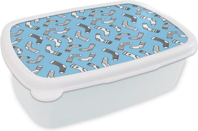 Broodtrommel Wit - Lunchbox - Brooddoos - Sokken - Patronen - Vintage - 18x12x6 cm - Volwassenen