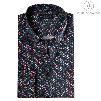Chris Cayne overhemd lange mouw - M - navy/rood/bleu - print - borstzak