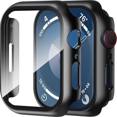 Cazy hoesje geschikt voor Apple Watch 44mm - Hoesje met Screenprotector - Zwart