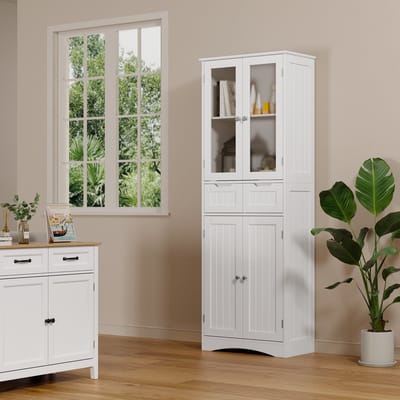 Bealife AP33 Keukenkast Opslagkast - Grote capaciteit vrijstaande - Dressoir met acryl vitrinekast - Geschikt voor woonkamer, keuken, kantoor en slaapkamer - 170 x 60 x 30 cm - Wit