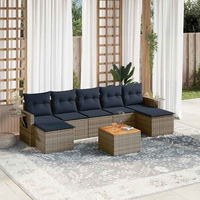 vidaXL - 8-delige - tuinbankset - met - kussens, - grijs - polyrotan