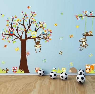 Muursticker Boom Met Dieren XXL| Wanddecoratie | Muurdecoratie | Slaapkamer | Kinderkamer | Babykamer| Jongen | Meisje | Decoratie Sticker |