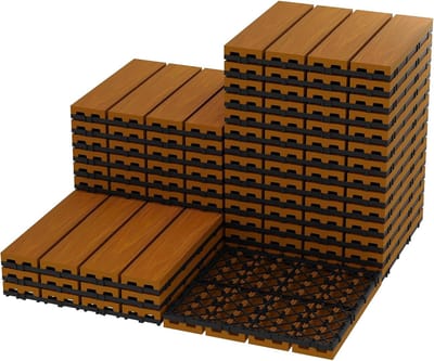 Composiet Vlondertegels Kliktegels - 30x30 cm - Set van 27 Stuks (2.43 m²) - Teak Houtlook - Waterbestendig WPC - Terrastegels voor Balkon, Tuin, Patio en Zwembad