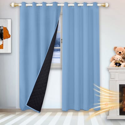MUPOO isolerend thermisch gordijn met ringen – 405gsm verduisterend quilted raamgordijn tegen kou, hitte en geluid, voor woonkamer en slaapkamer, 1 stuks, blauw, B132×L213cm