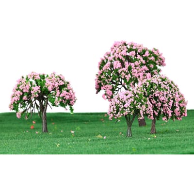 4 Stuks Plastic Model Bomen Trein Layout Tuin Decoraties Witte en Roze Bloesembomen Diorama Miniatuur Roze