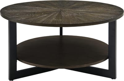 Ronde salontafel massief hout met metalen frame | 2 opbergvlakken | Industrieel design | Eenvoudige montage