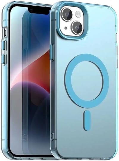 MagSafe Compatibel Backcover Hoesje Geschikt voor Apple iPhone 15 - Blauw & Semi-Transparant Design - Stijlvol & Goede Bescherming