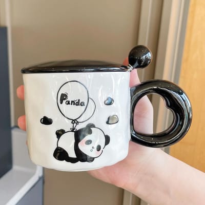 Souvenirs voor Meisjes Leuke Keramische Mok met Deksel Panda Waterbeker Creatieve Praktische Koffiekop Jongen Klein Cadeau 301-400ml